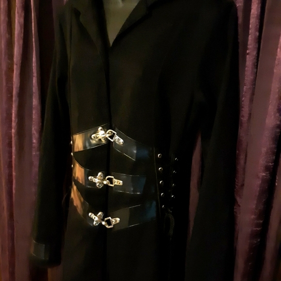 Red Balls on Fire Tripp NYC Buckle Trench  Corset Pleather Halloween Hellraiser - Picture 6 of 10